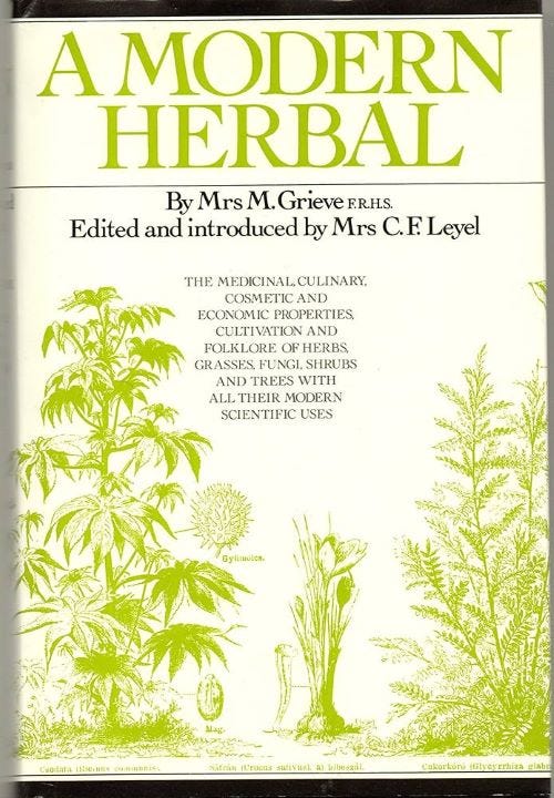 A book cover for A Modern Herbal by Maud Grieve.