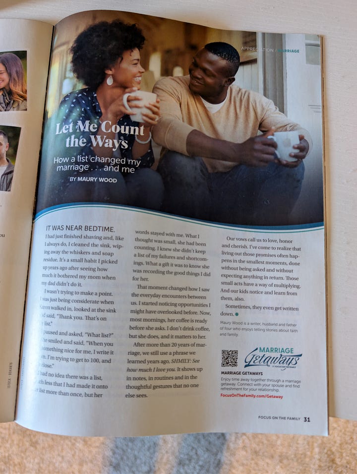 A story about the small acts of appreciation that have shaped my marriage to Karen.