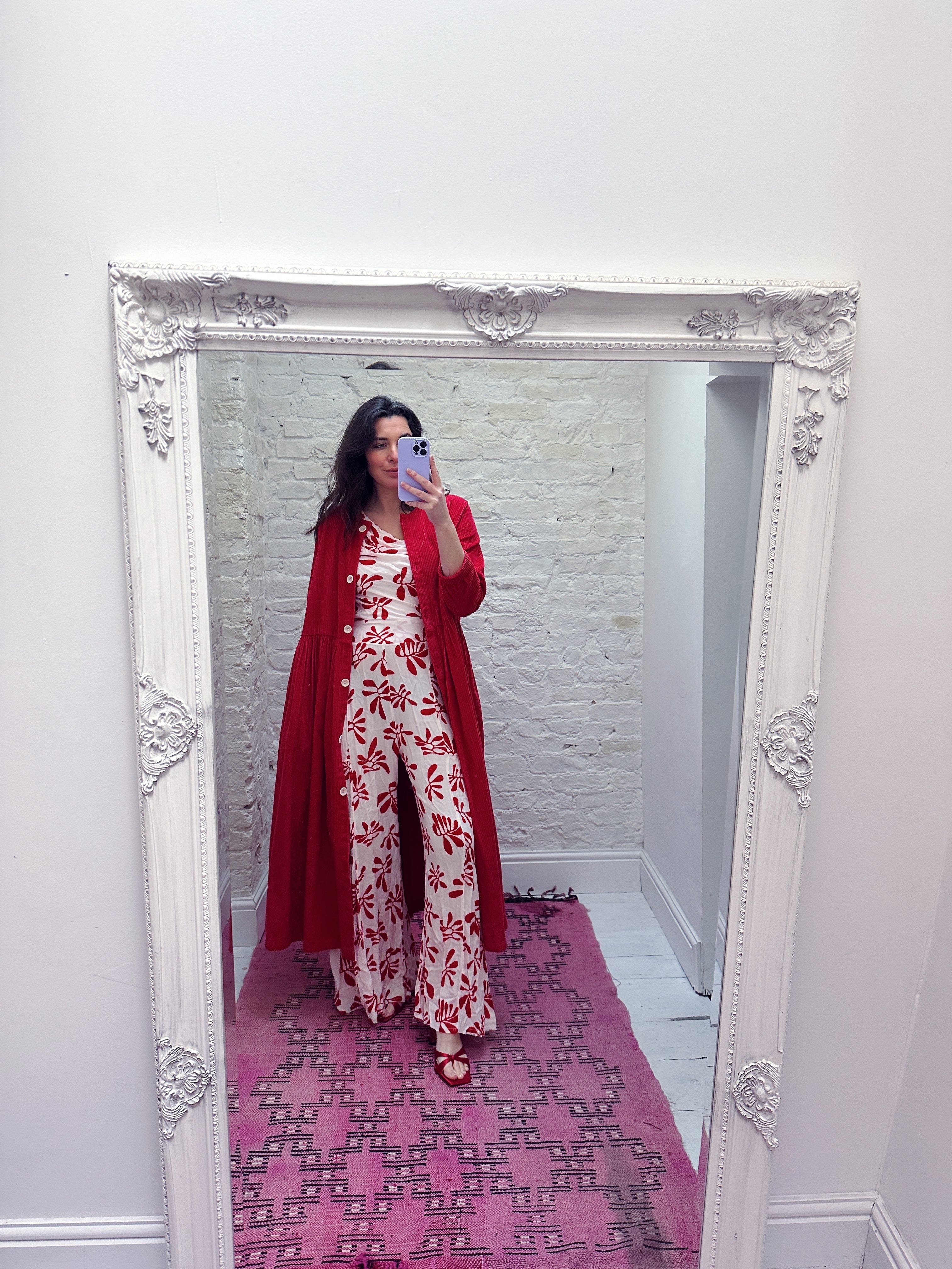 red dress pink coat JAYLEY Red and Pink Eco Leather Trench Coat