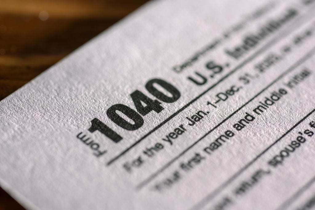 Illustration of 1040 personal tax form
