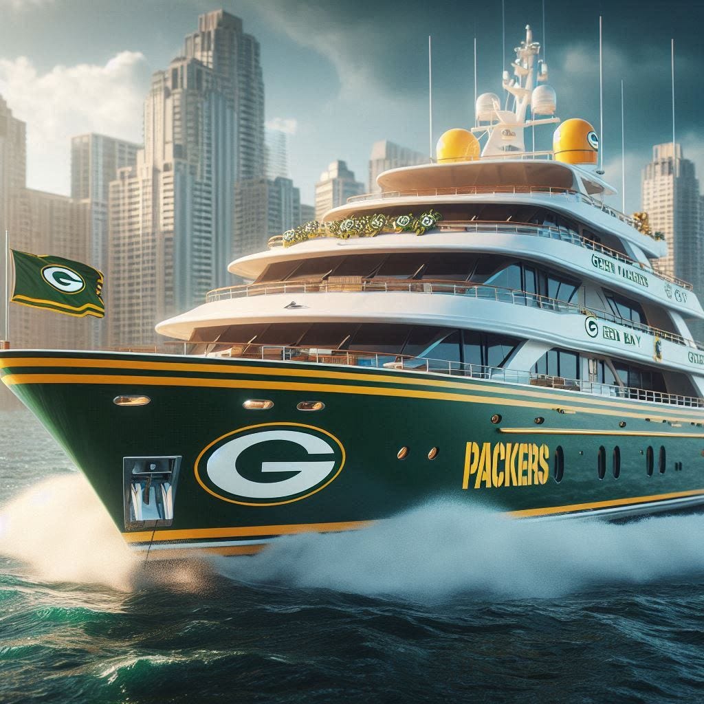 green bay packers yacht photorealistic