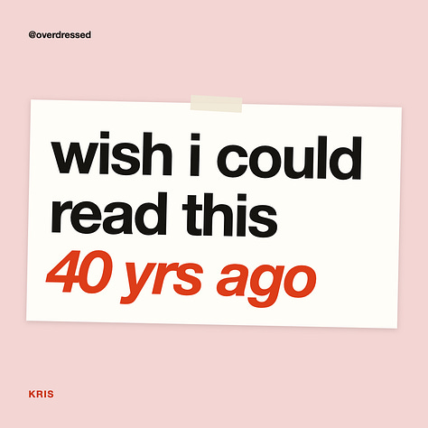 a grid of nine reader comments on overdressed + overanalyzed essays. “you brilliantly articulated what i’ve been feeling for years,” ainsley porter kelly. “i’m re-inspired to start getting dressed every day again,” tiffany han. “can i print and put in a frame?” carmen jimenez. “i shed a few tears reading this because it hit me like lightbulb moments always do,” cynthia hanrahan. “this found me at the perfect time, thank you for your service,” styled & plated. “wish i could read this 40 yrs ago,” kris. “yes i did buy valentino sweatpants to dull the psychological damage,” audrey prater. “it’s kind of scary to ask yourself what you actually want,” tuanai. “taking my baseline up a notch for sure,” paige.