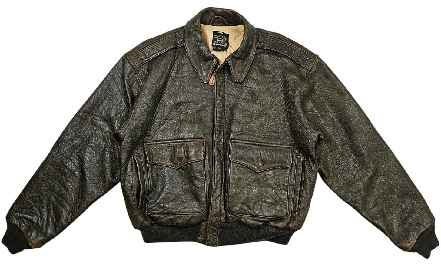 HOT VTG Men's AVIREX A-2 US ARMY AIR FORCE FLIGHT BROWN LEATHER BOMBER Jacket XL - Picture 2 of 23 HOT VTG Men's AVIREX A-2 US ARMY AIR FORCE FLIGHT BROWN LEATHER BOMBER Jacket XL - Picture 2 of 23