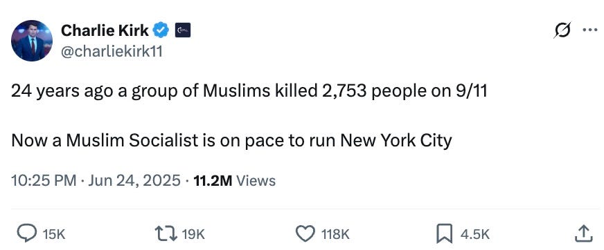 24 years ago a group of Muslims killed 2,753 people on 9/11  Now a Muslim Socialist is on pace to run New York City.