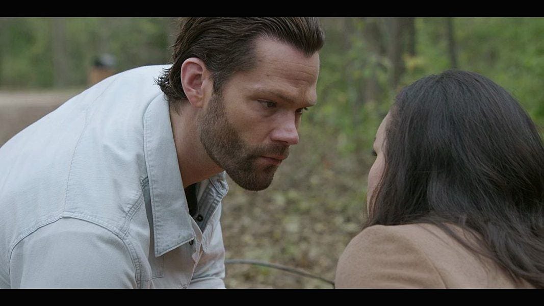 Cordell Walker looking bored with Julia attempting to kiss him in woods on set. Cordell Walker looking bored with Julia attempting to kiss him in woods on set.