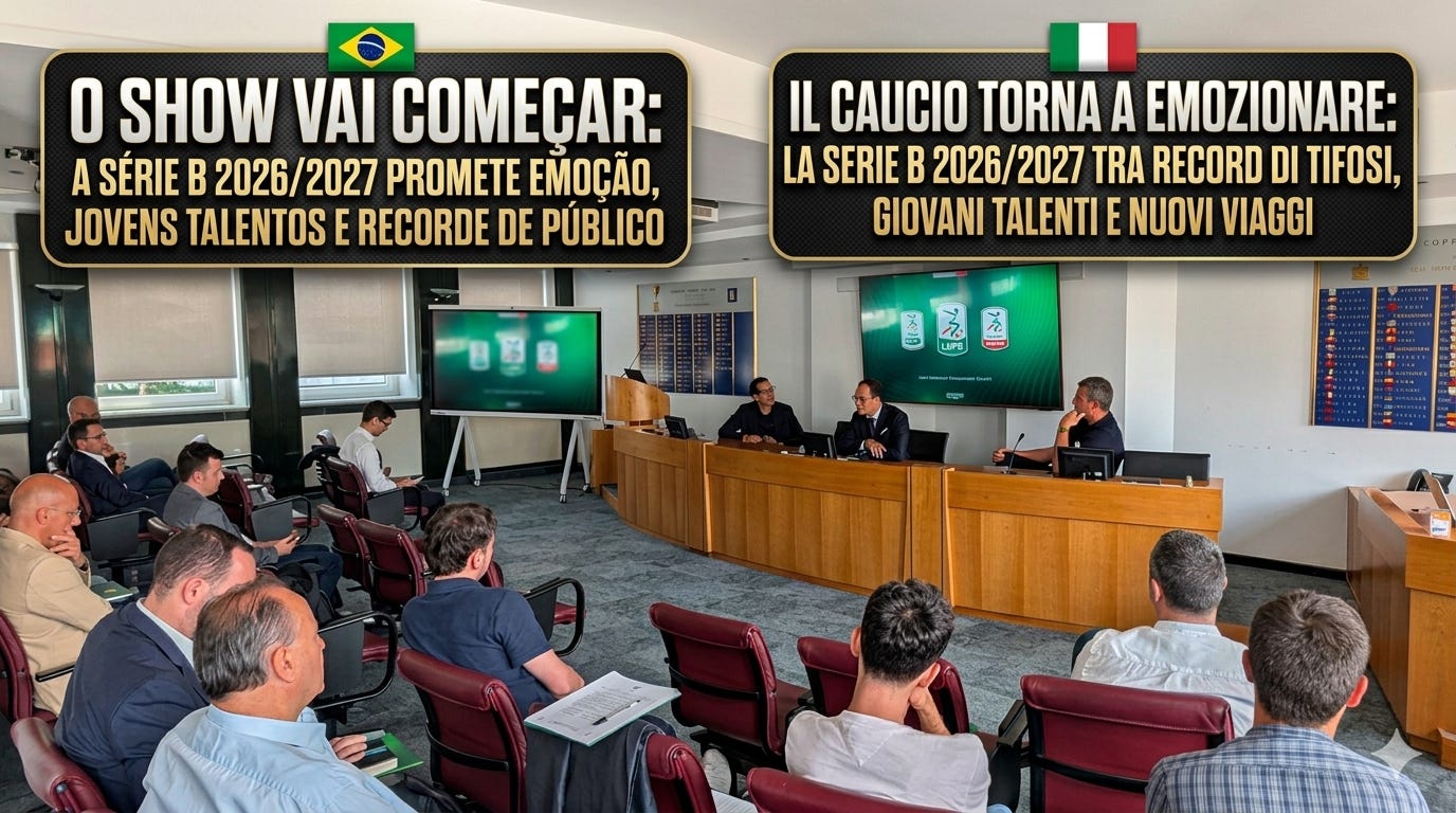 O Show Vai Começar: A Série B 2026/2027 Promete Emoção, Jovens Talentos e Recorde de Público / Il Calcio Torna a Emozionare: La Serie B 2026/2027 tra Record di Tifosi, Giovani Talenti e Nuovi Viaggi O Show Vai Começar: A Série B 2026/2027 Promete Emoção, Jovens Talentos e Recorde de Público / Il Calcio Torna a Emozionare: La Serie B 2026/2027 tra Record di Tifosi, Giovani Talenti e Nuovi Viaggi
