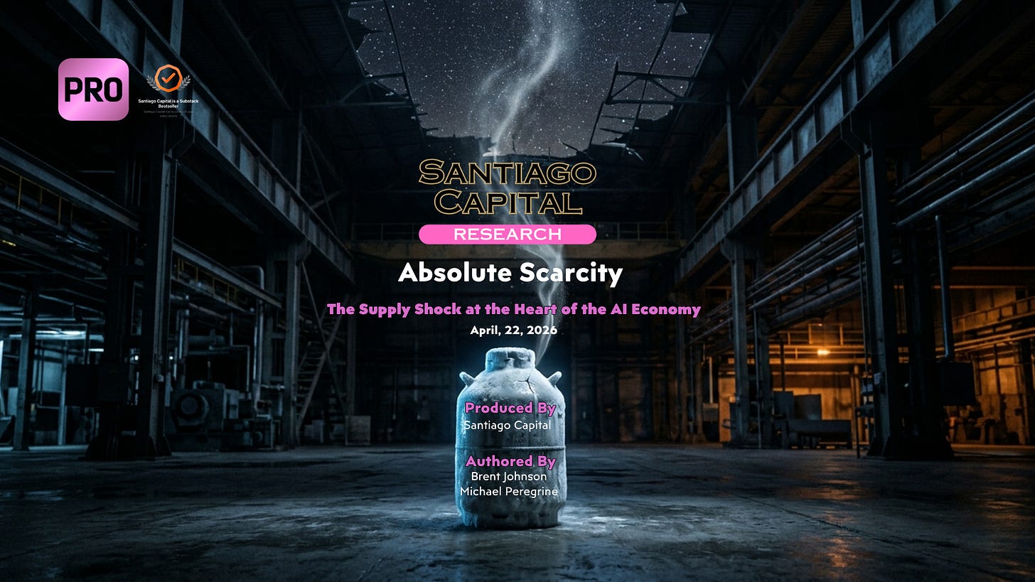 Santiago Capital research report cover showing absolute scarcity AI economy supply shock