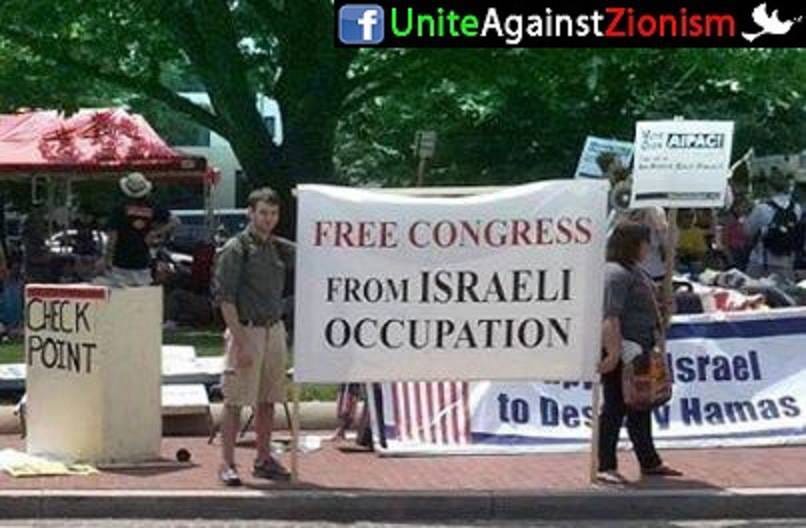 Puede ser una imagen de 3 personas y texto que dice "f UniteAgainstZionism AIZACI CHECK POINT FREE CONGRESS FROM ISRAELI OCCUPATION to Des Israel 1 Hamas"
