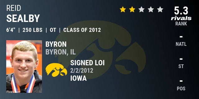 Reid Sealby 2012 Offensive Tackle Iowa