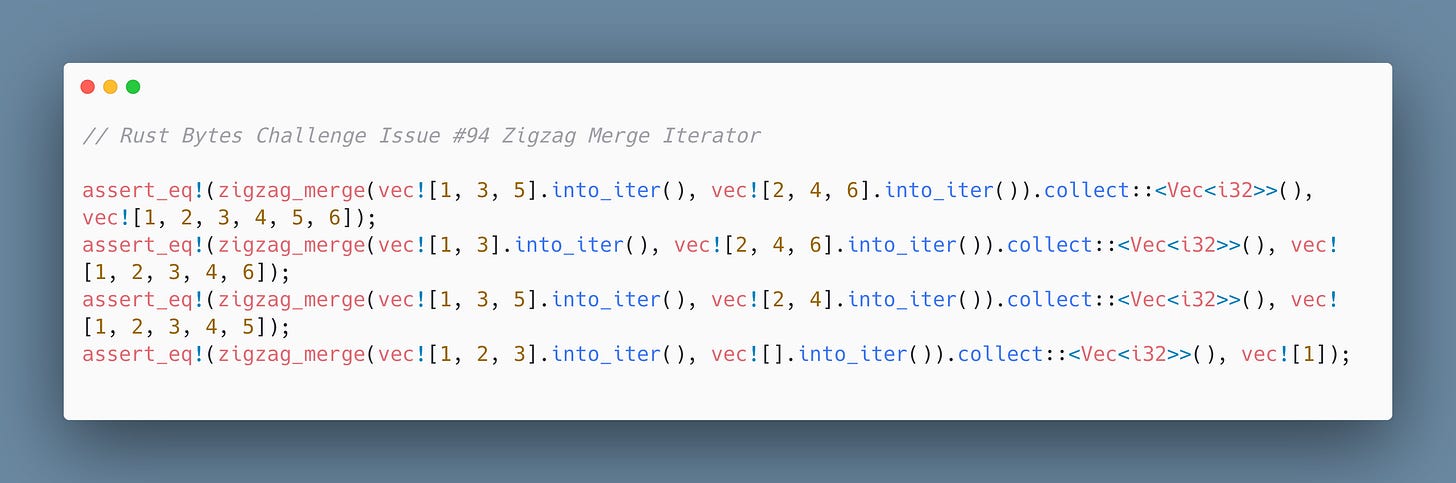 Image: Zigzag Merge Iterator Challenge Assert Tests