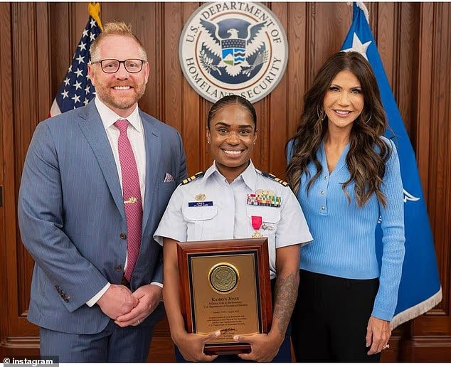 Kamryn Jones, 38, the military aide who was on plane with Noem, was awarded with a Legion of Merit medal by the Secretary. It is one of the military's most prestigious decorations Kamryn Jones, 38, the military aide who was on plane with Noem, was awarded with a Legion of Merit medal by the Secretary. It is one of the military's most prestigious decorations