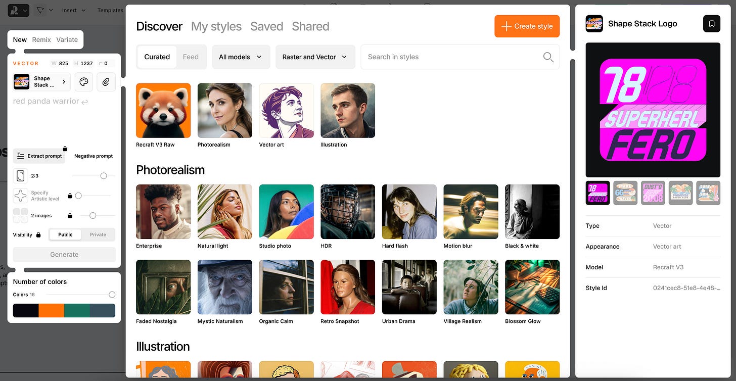 Screenshot of Recraft and its Discover tab.