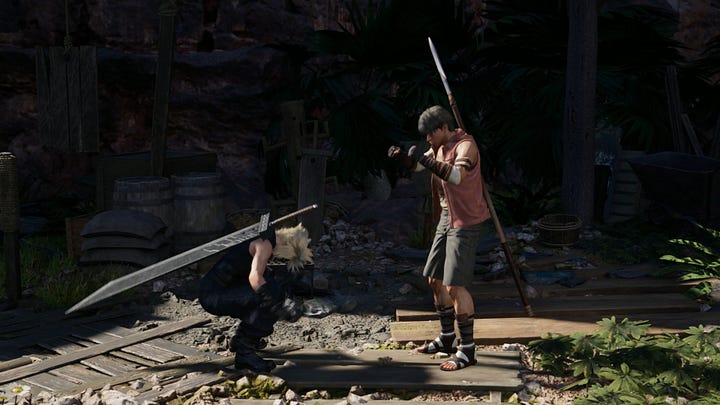 Sotetsu wants Yuffie and Cloud to teach him the way of the warrior. And squats.