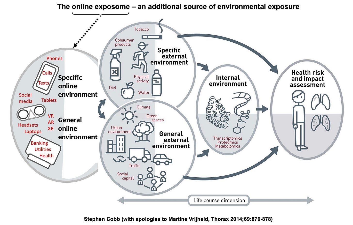 Drawing of the online exposome, added to an illustration of the exposome by Martine Vrijheid by StephenCobb Drawing of the online exposome, added to an illustration of the exposome by Martine Vrijheid by StephenCobb