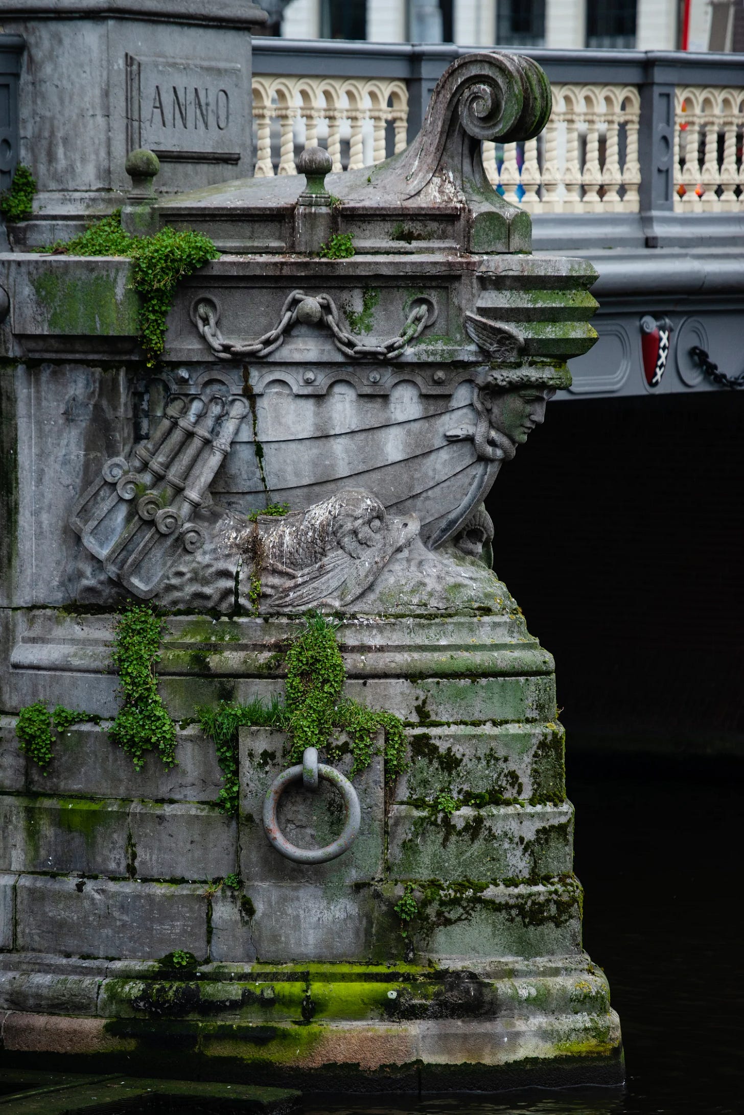 A detail of the Blauwbrug Bridge in Amsterdam.