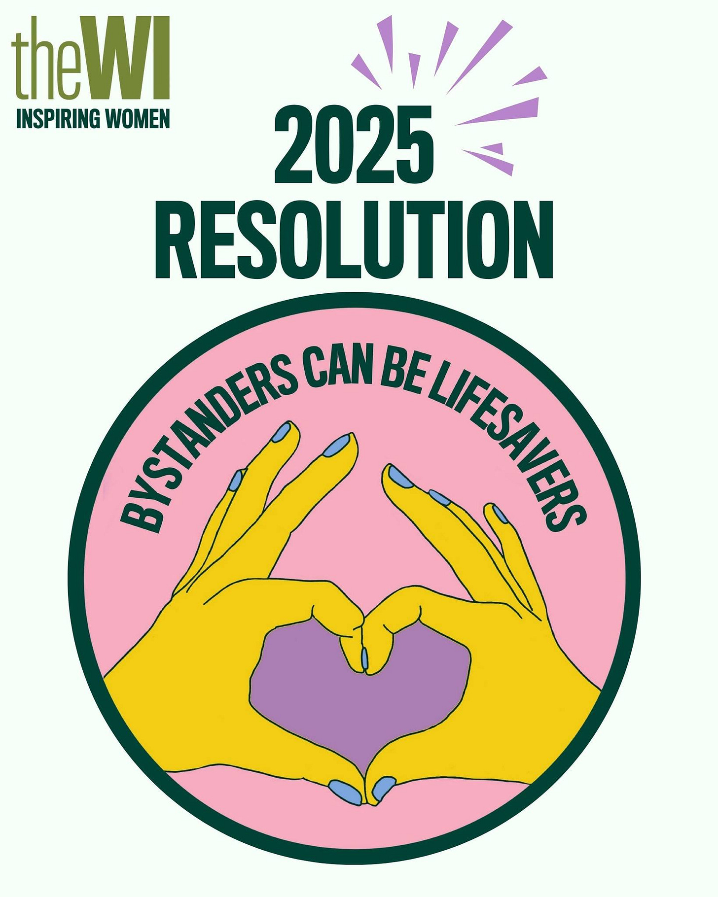 Bystanders can be lifesavers logo which is a large pink cicle with 2 hands touching making a heart shape.  The WI logo is in the top left.  