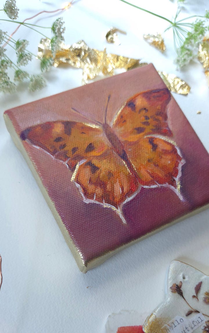 question mark butterfly oil painting