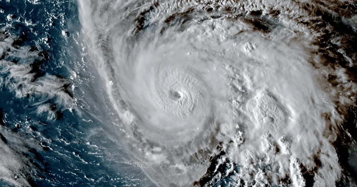 Satelite image of Humberto churning in the Atlantic.