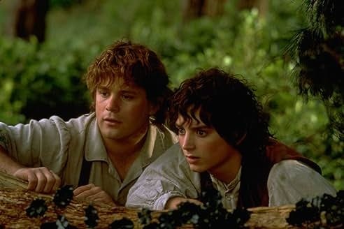 A photo of Sean Aston as Sam Gamgee and Elijah Wood as Frodo Baggins looking into the distance in The Lord of the Rings: The Fellowship of the Ring, 2001