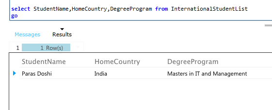 result of a sql select command SQL Azure Result of a SQL select command