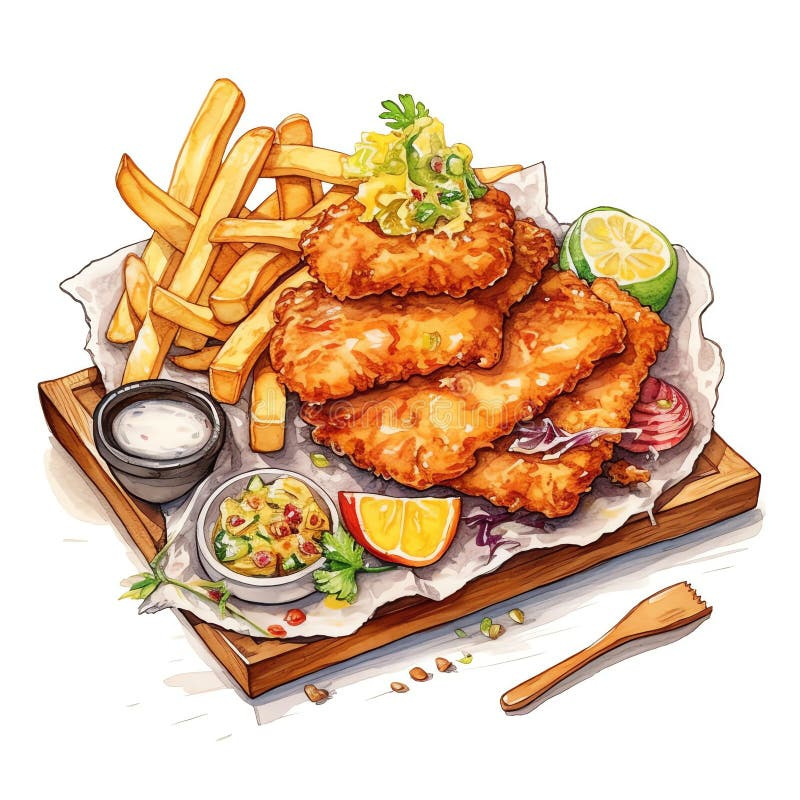 4crispy_fish_and_chips stock illustration. Illustration of classic -  279037520