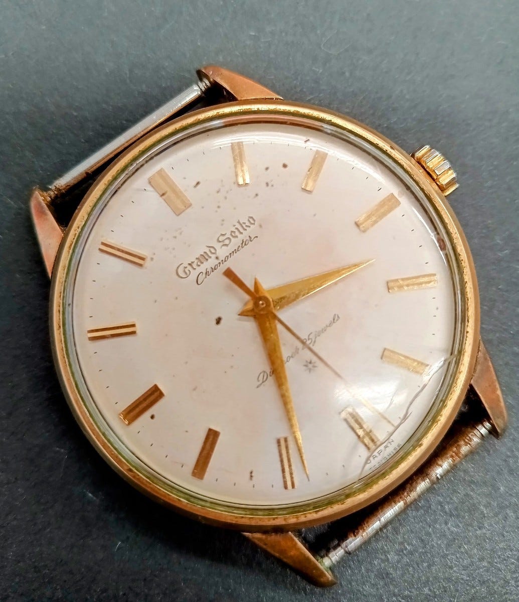 SEIKO 【稼働品】 グランドセイコー 1stモデル 堀文字 スペシャルダイアル 手巻き メンズ腕時計 プラスチック風防 裏蓋難あり