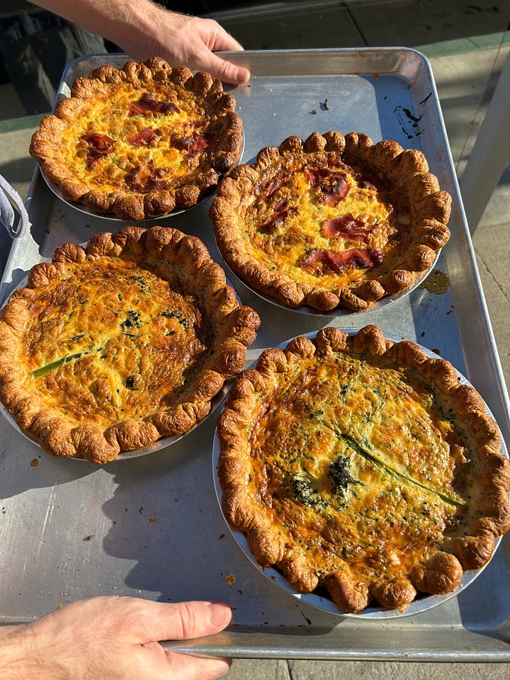 quiche on baking sheet and quiche recipe