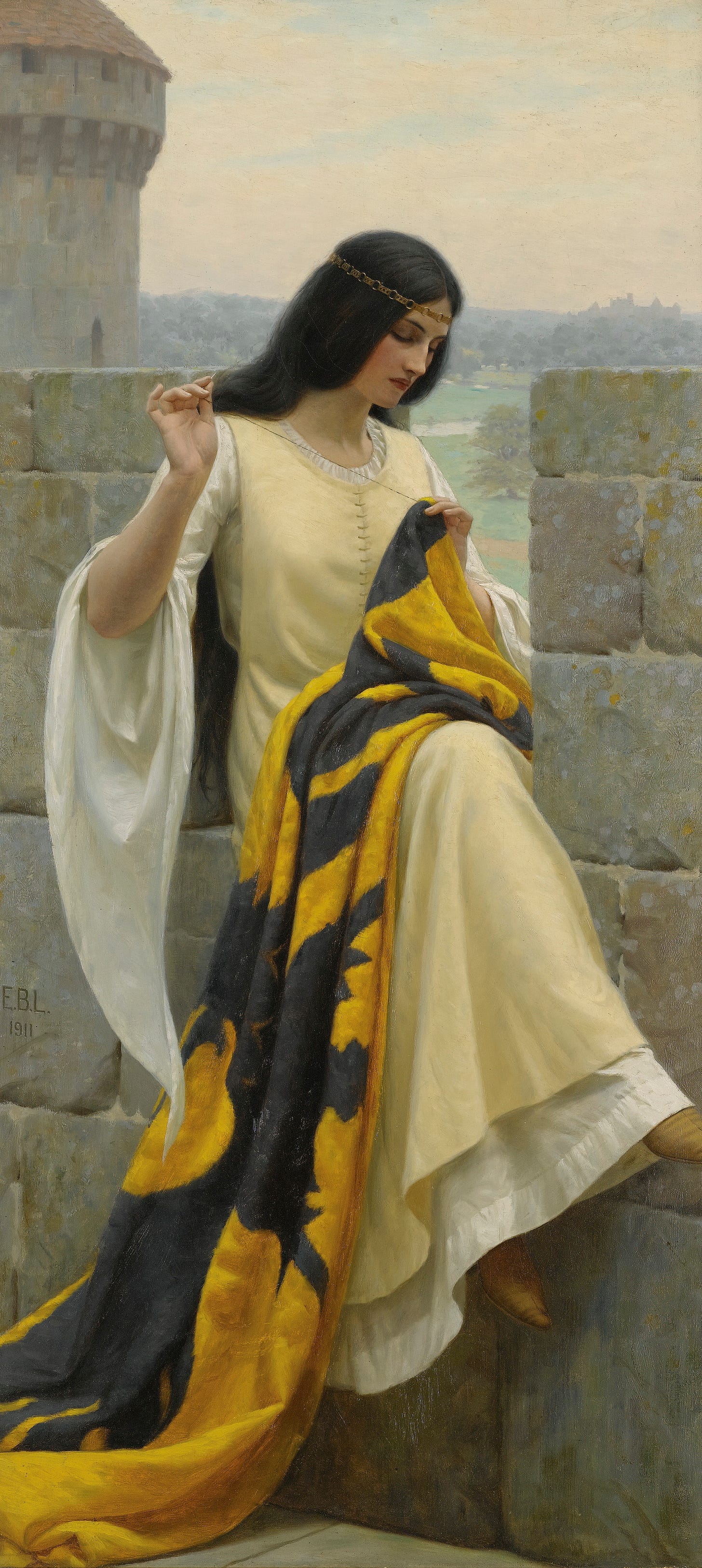 Edmund Leighton, Stitching the Standard (1911). Edmund Leighton, Stitching the Standard (1911).