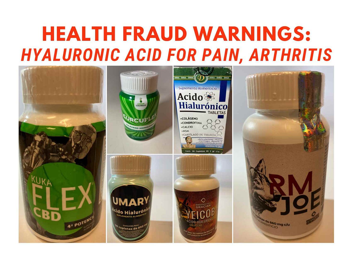 Fraudulents supplements for pain marketed as containing hyaluronic acid