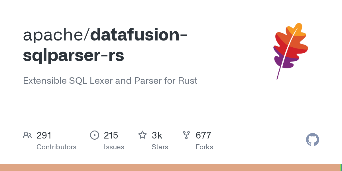 GitHub - apache/datafusion-sqlparser-rs: Extensible SQL Lexer and Parser  for Rust