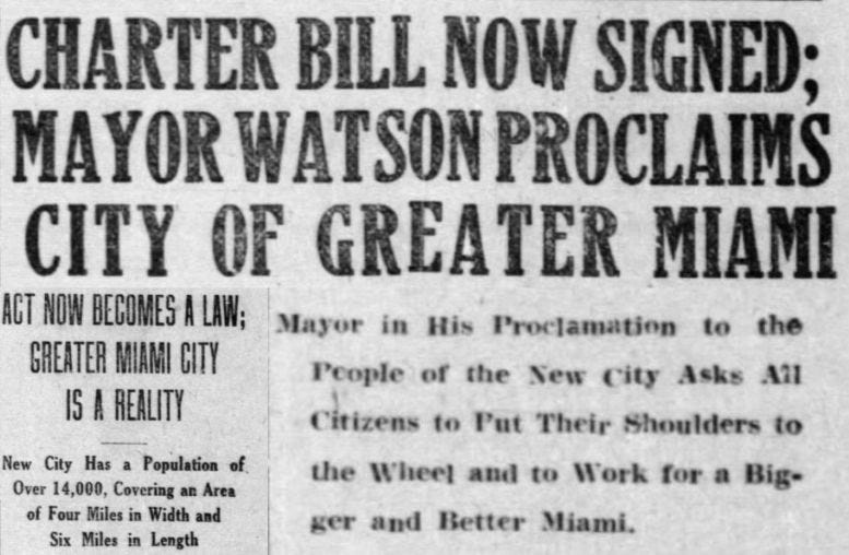 Composition of newspaper clippings in the Miami Metropolis on June 6, 1913, announcing the annexation of the City of North Miami and other areas into the City of Miami. Composition of newspaper clippings in the Miami Metropolis on June 6, 1913, announcing the annexation of the City of North Miami and other areas into the City of Miami.