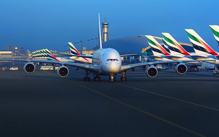 Emirates fleet composition showing A380 and Boeing 777 variants
