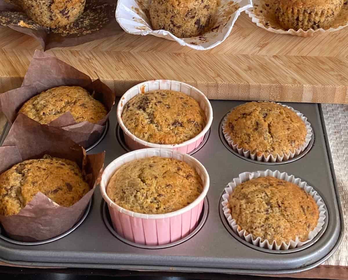 Tray of chocolate chip muffins. Tray of chocolate chip muffins.
