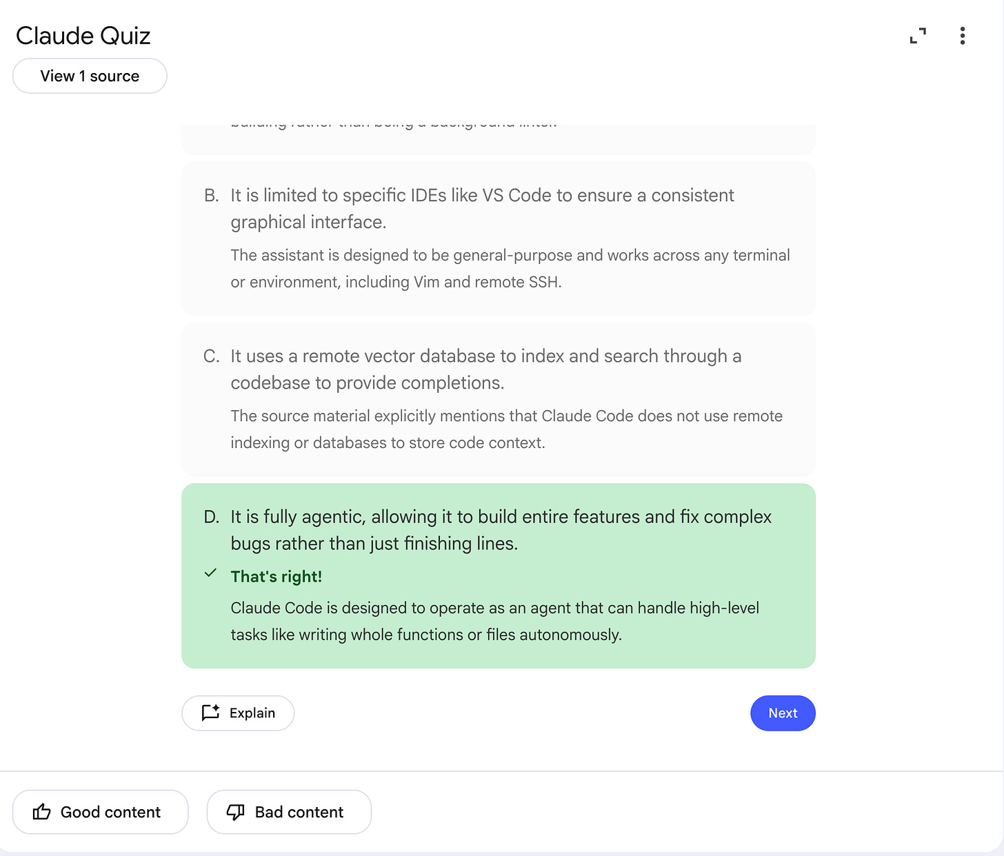 Default NotebookLM quiz before customization Default NotebookLM quiz before customization