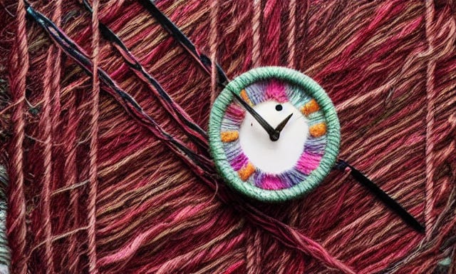 A clock made of differently coloured threads A clock made of differently coloured threads