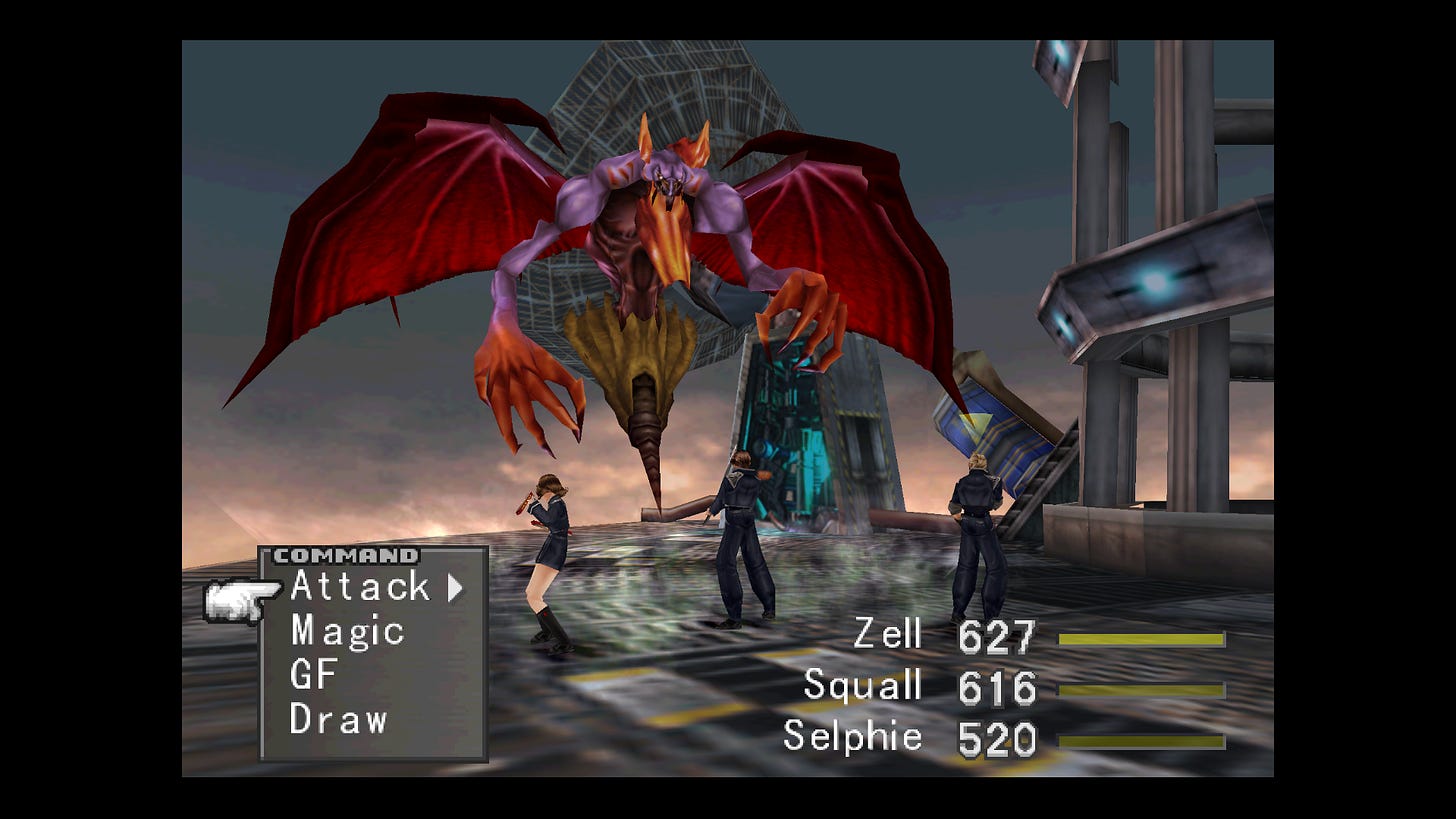 a picture of a boss fight from Final Fantasy VIII.