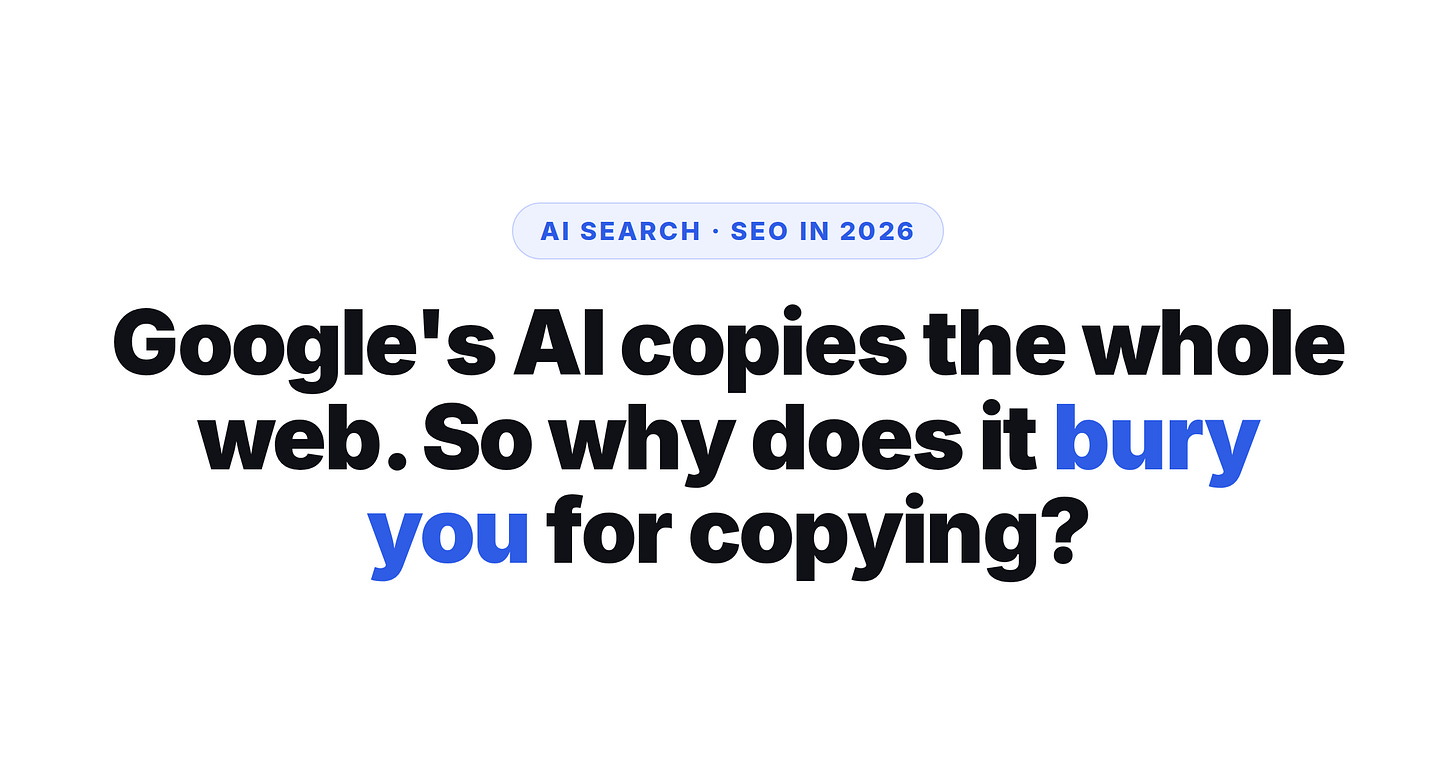 Headline reading Google’s AI copies the whole web, so why does it bury you for copying Headline reading Google’s AI copies the whole web, so why does it bury you for copying