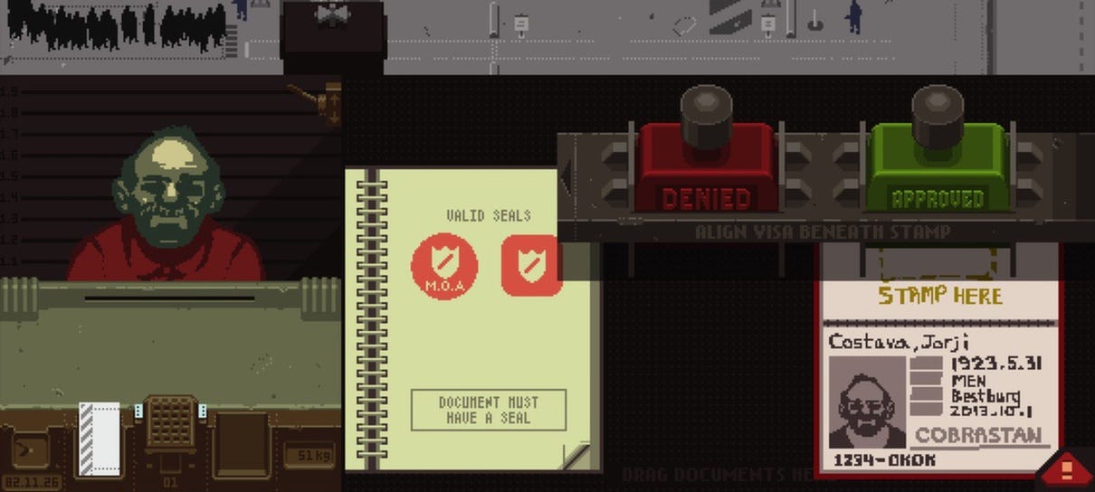 Captura da tela de Papers, Please