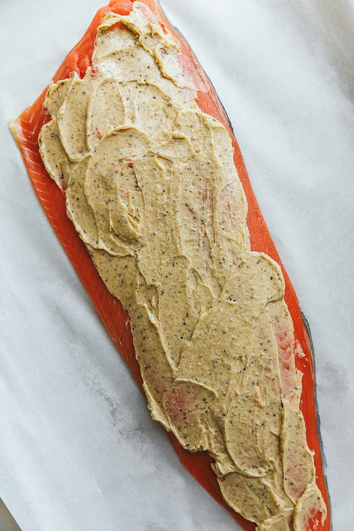 Springtime salmon being prepared.