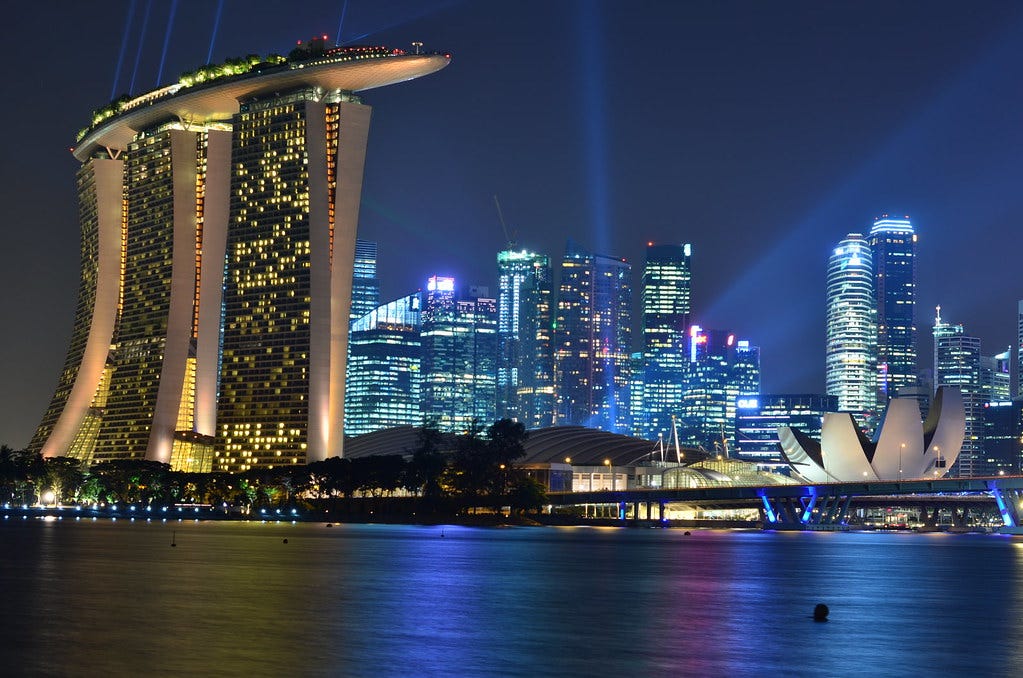 Singapore skyline at night, with Marina Bay Sands in foreg… | Flickr