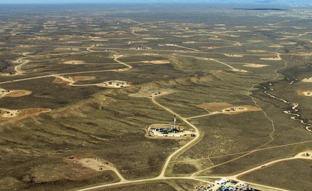 Aerial view of the Jonah gas field in western Wyoming's upper Green River valley. Photo: Bruce Gordon / EcoFlight via John Amos / Flickr.