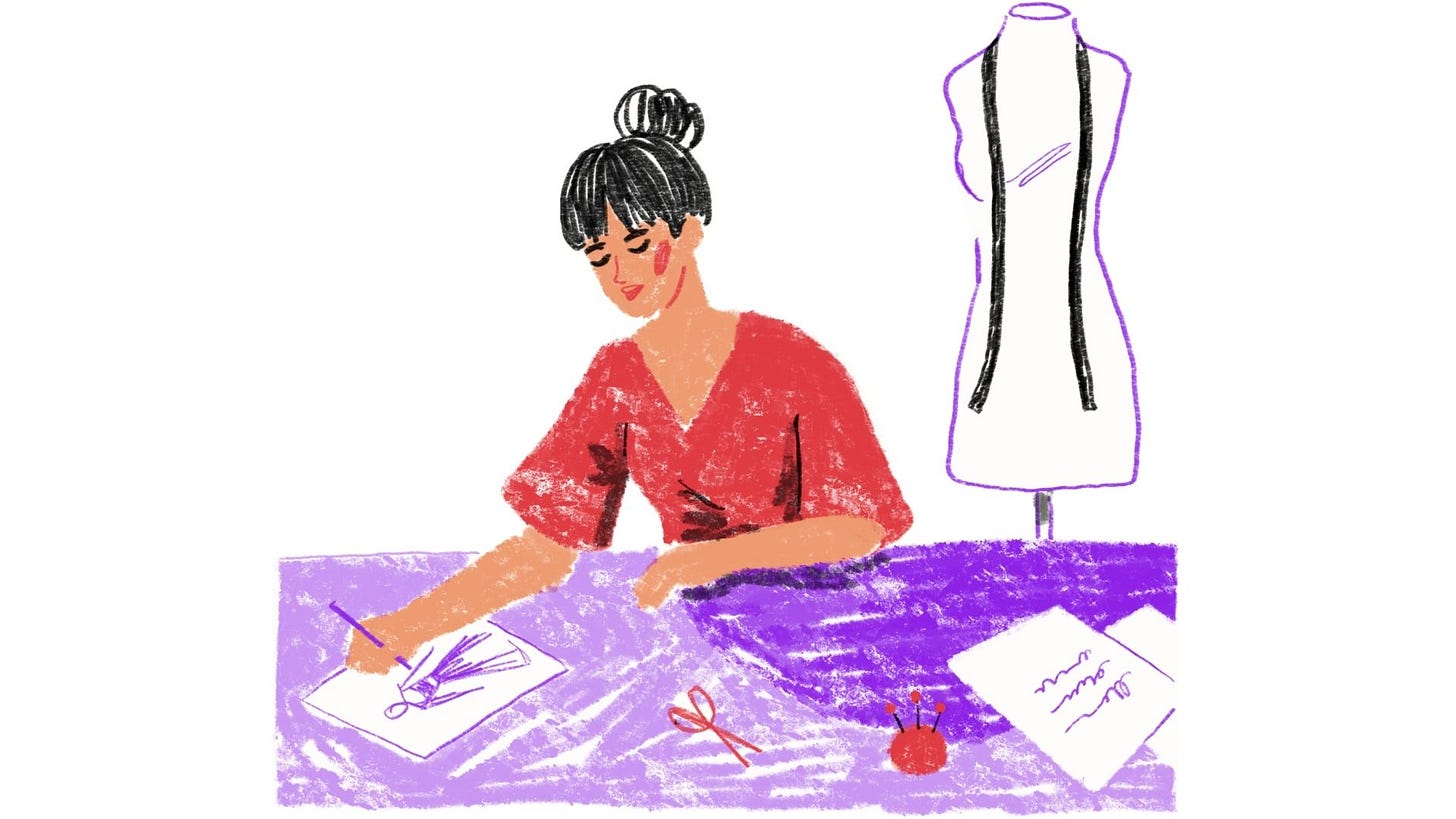 a woman sketching a dress