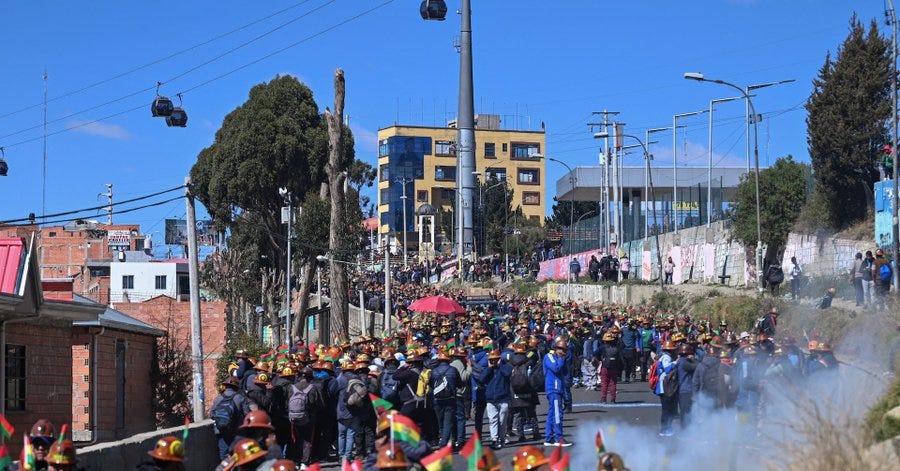 Demonstrators from mining unions take part in a protest against President Rodrigo Paz's government amid an ongoing economic and fuel crisis, in La Paz, Bolivia, May 14, 2026. REUTERS/Claudia Morales