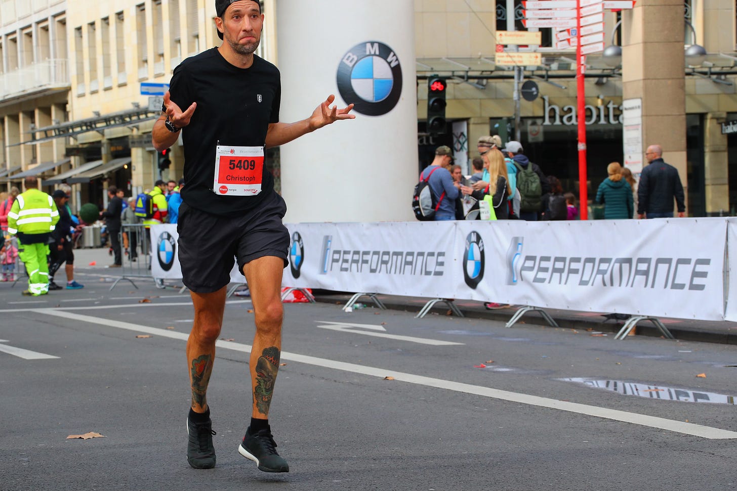 The author running a road marathon