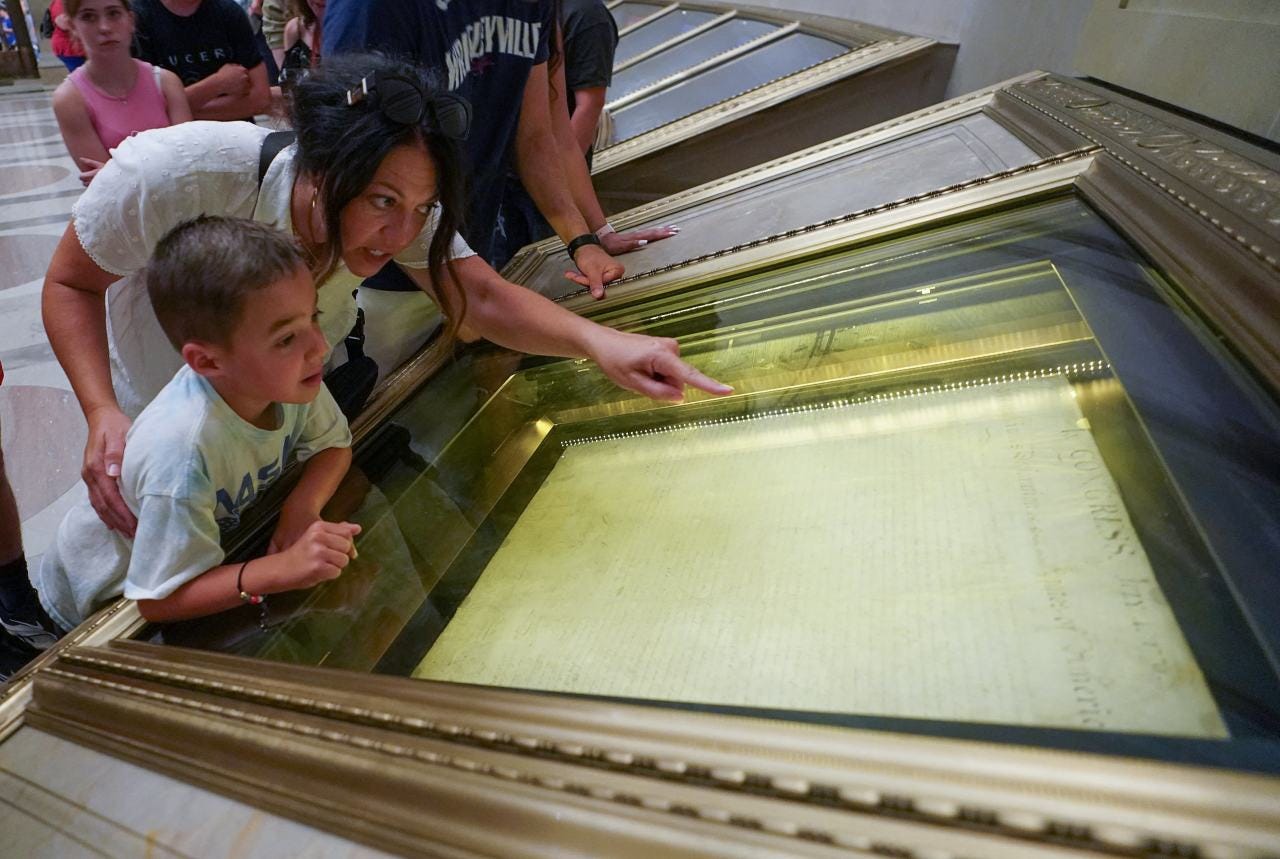 Visitors to the National Archives in Washington, D.C., on July 3, 2023. 