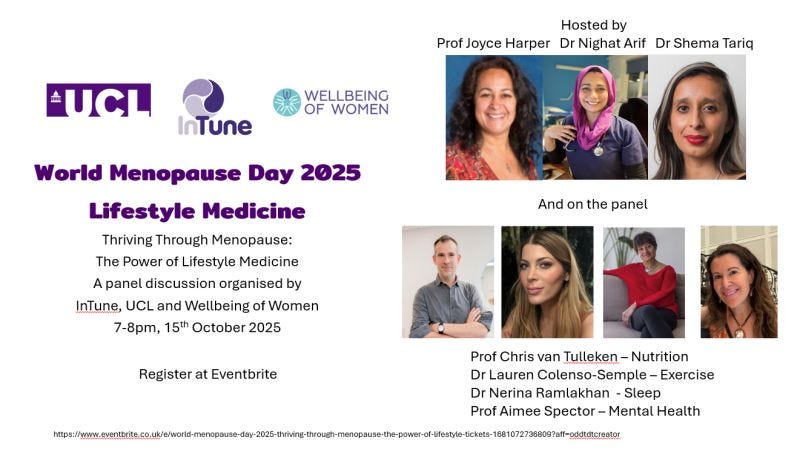 World Menopause Day webinar on lifestyle medicine on Oct 15th at 7-8pm