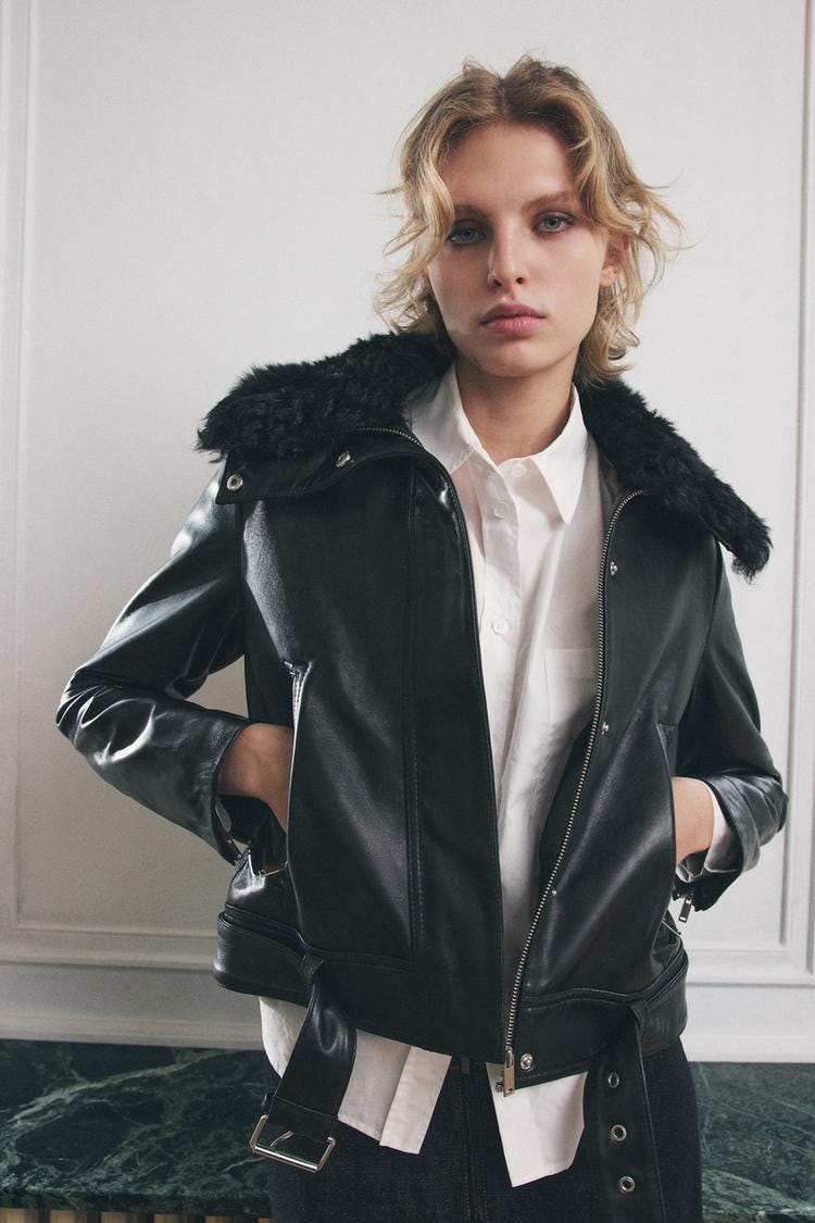 Zara 100% LEATHER JACKET ZW COLLECTION - Black - Image 1