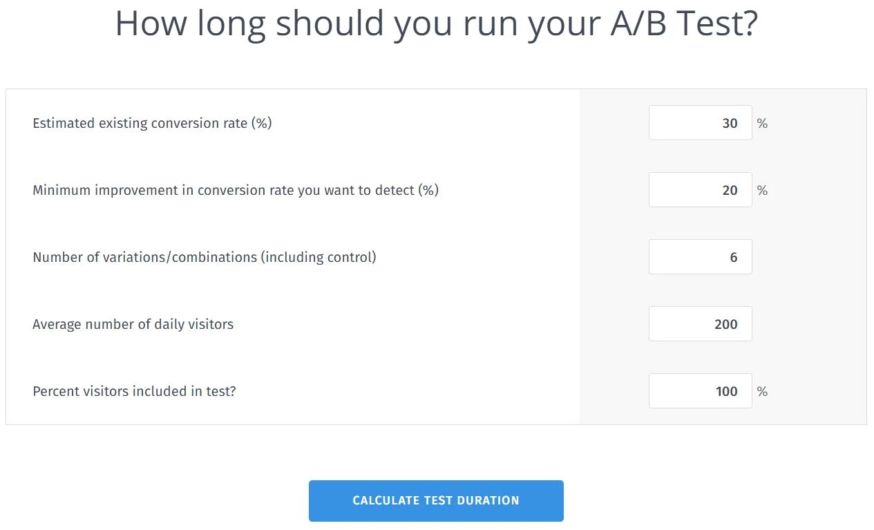 VWO's testing duration calculator.