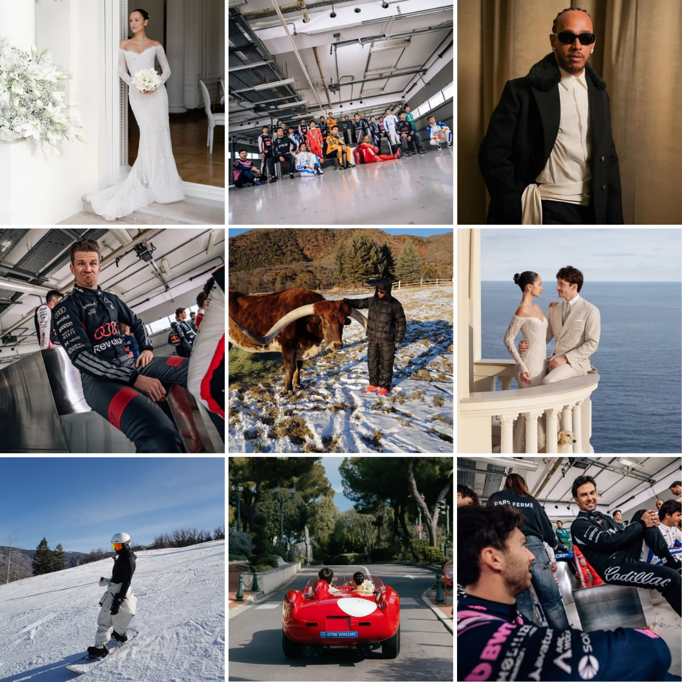 F1, Formula One, Charles Leclerc, Leclerc Wedding, Alexandra Leclerc, Lewis Hamilton, Hamilton Cow,Hamilton Snowboarding, Monaco, F1 Titles, Nico Hulkenberg, Pierre Gasly, Perez, Dior, Paris Fashion Week
