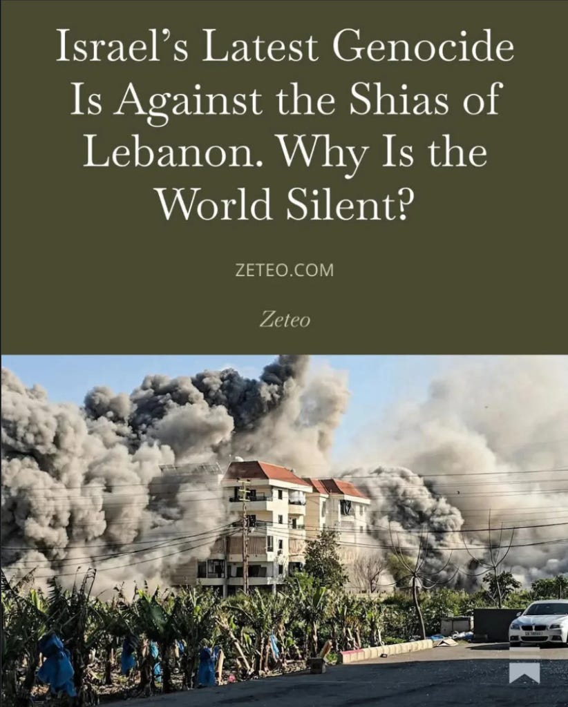 Genocide in Lebanon too? 
Mehdi Hasan’s Zeteo platform publishes an article in April 2026 on “Israel’s Latest Genocide” in Lebanon, proving that the accusation arises whenever Israel defends itself because the goal is to delegitimize the Jewish state entirely. 
Source: Zeteo Instagram
